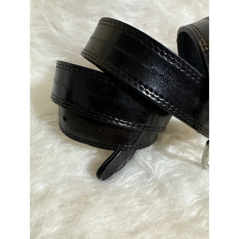 Belt Mens 38 Black Leather Silver Buckle Classic Dress Casual 37-41in